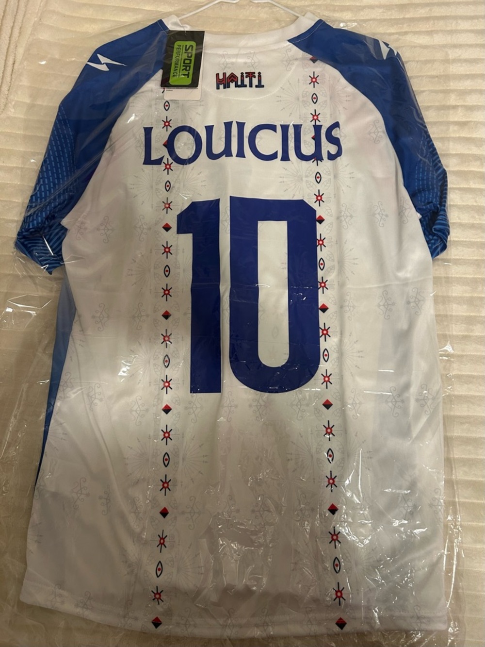 White & Blue HAITI Soccer Jersey "LOUICIUS" #10